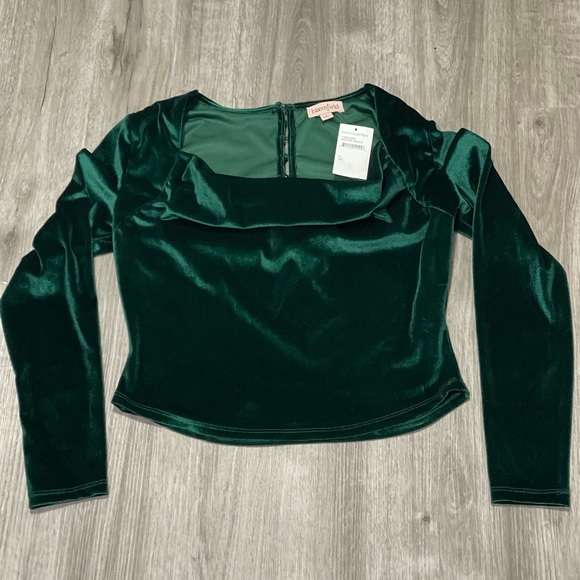 Nordstrom Tops - Nordstrom Green Square Neck Velvet Long Sleeve